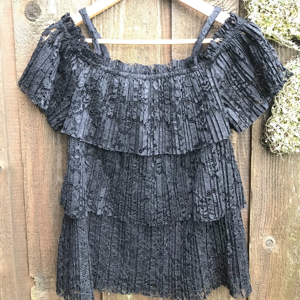 Tiered lace off the shoulder blouse